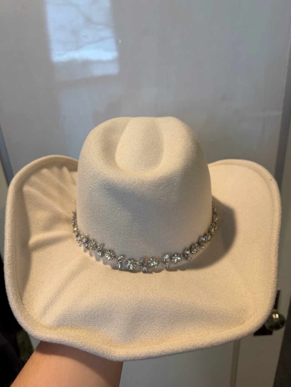 Altar'd State Cream Felt Western Hat with Crystal Band